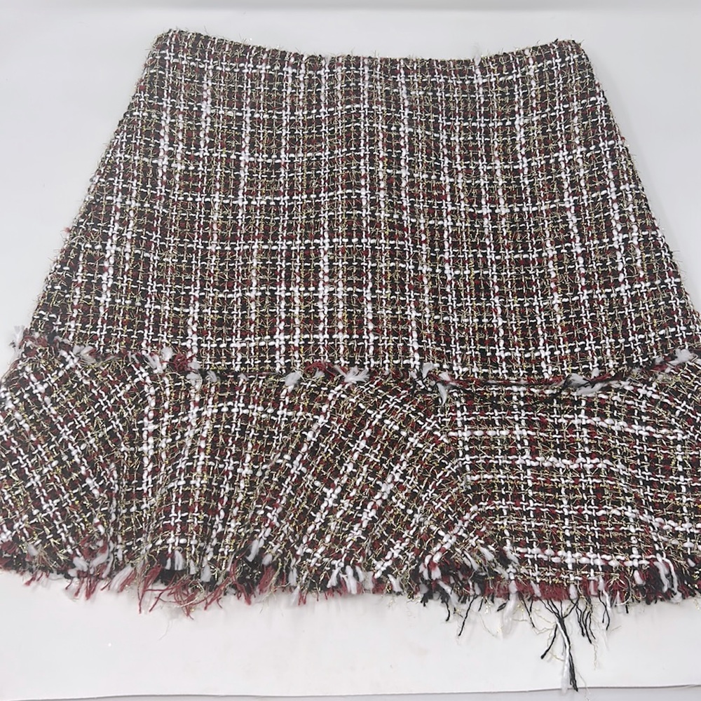 Francesca’s ALYA Burgundy Red Black Tweed Gold Accent Skirt Size Medium